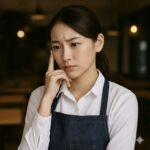 悩んでいる飲食店の女性オーナー